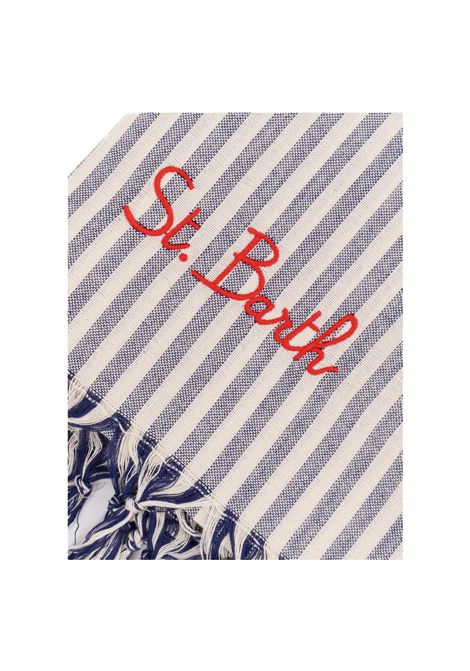 Telo mare donna Foutas Light MC2 Saint Barth 01240H Blu stripes frange logo stampa MC2 SAINT BARTH | Teli mare | FOUTASLIGHTN01240H61